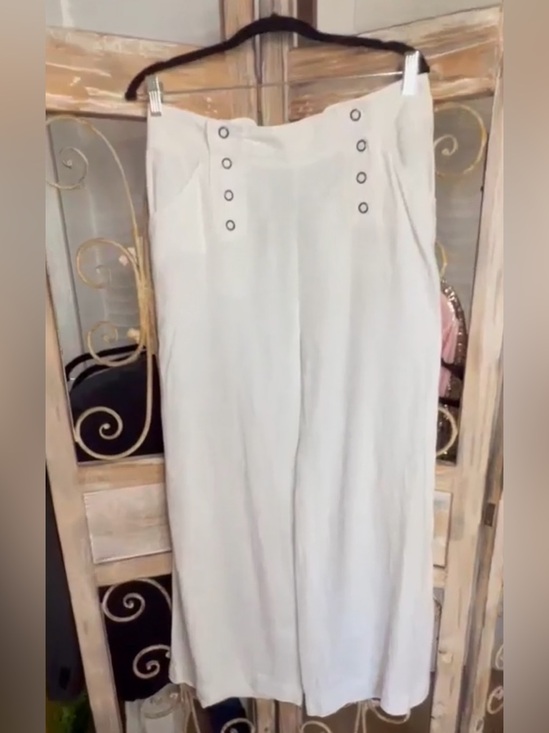 LONDONJEAN Pants - Linen SZ 6, London Jean Stark White Wide Leg Trousers.